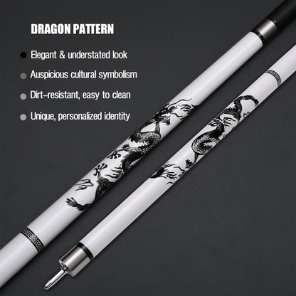 White Fiberglass Pool Stick with Dragon Artwork & Premium Automotive Paint Grip