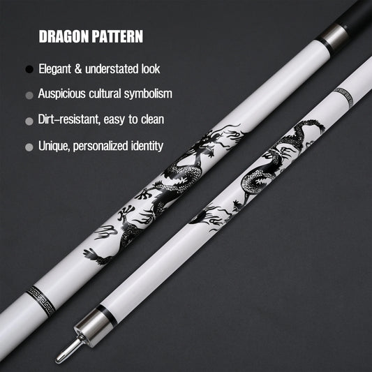 White Fiberglass Pool Stick with Dragon Artwork & Premium Automotive Paint Grip