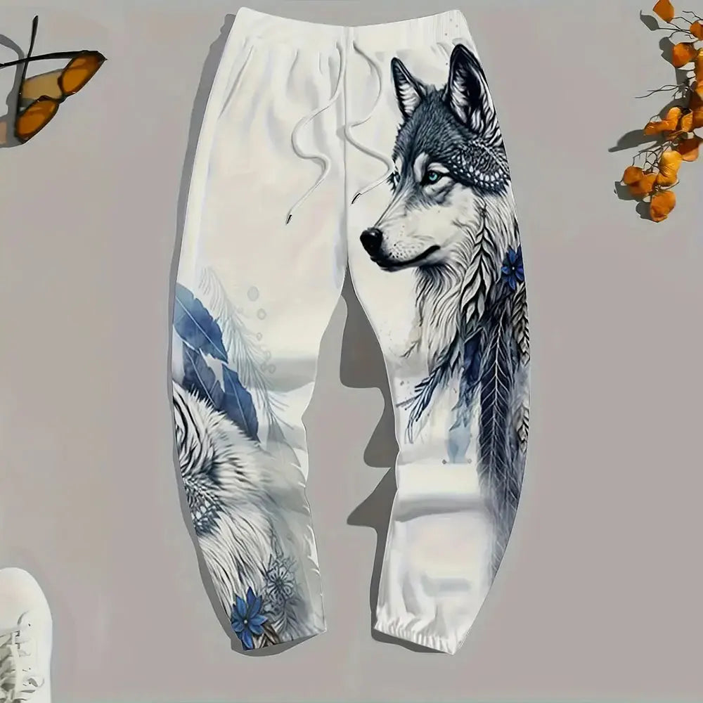Men Loose Casual Pocket Draw Rope Sports Sweatpants Fashion Dragon And Hand Printed Sweatpants Winter New Thick Warm Sweatpants