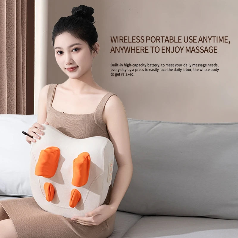 3D Shiatsu Kneading Massage Cushion – Wireless Heated Pillow for Neck, Waist, Leg & Cervical Relief