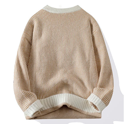 2024 Men's Autumn and Winter Warm Sweater Fashion Trend Loose Crew Neck Solid Color Bottom Shirt Men's Long Sleeve Vest Sweater