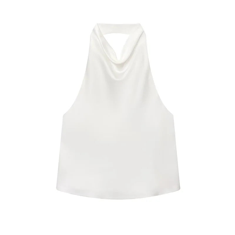 DAMEN 2025 Neckholder-Tops für Frauen Schwarzes Satin-Rückenfreies Top Damen Rosa Sommer Strandtop Damen schulterfreies Camisole-Top Frauen