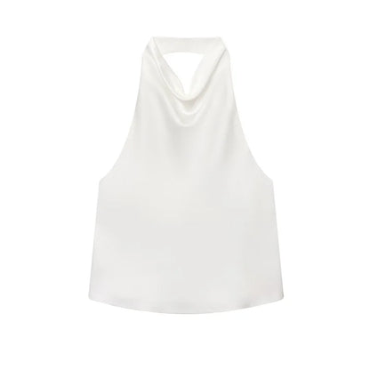 DAMEN 2025 Neckholder-Tops für Frauen Schwarzes Satin-Rückenfreies Top Damen Rosa Sommer Strandtop Damen schulterfreies Camisole-Top Frauen