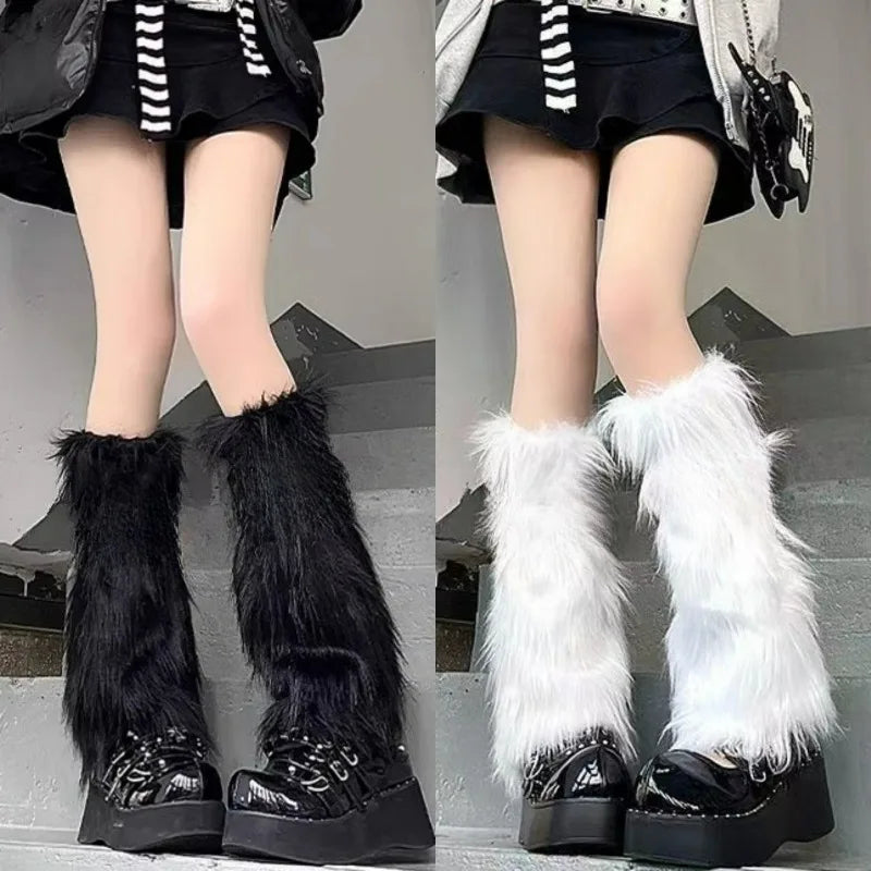 1/2Pairs Artificial Fur Plush Leg Warmers Women Autumn Winter Thermal Long Socks Girls Fashion Japanese Knee-length Stockings