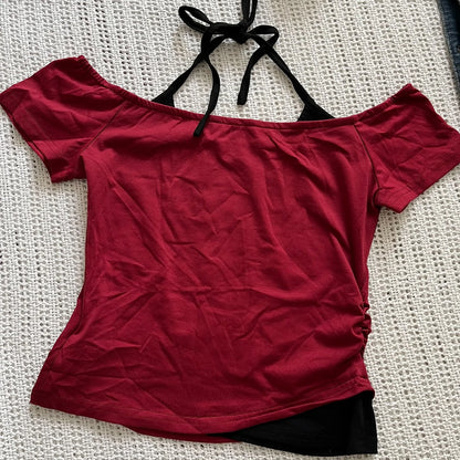 Millennium 2000er Y2K Crop Top Ästhetik Süßes und sexy Weste Damen ärmellose Freizeit Anime bedruckte Weste Harajuku rotes komplettes Outfit Em