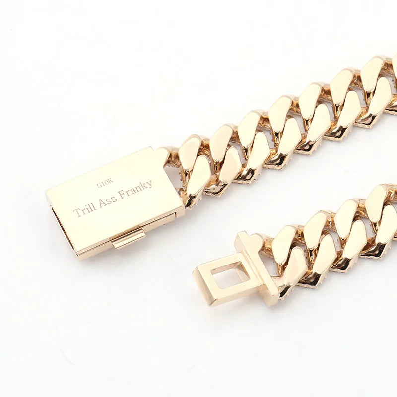 Provence Hip Hop Necklace for Men Moissanite 10K Gold Rapper Choker Necklace for Women 15mm Miami Rock Cuban Link Chain
