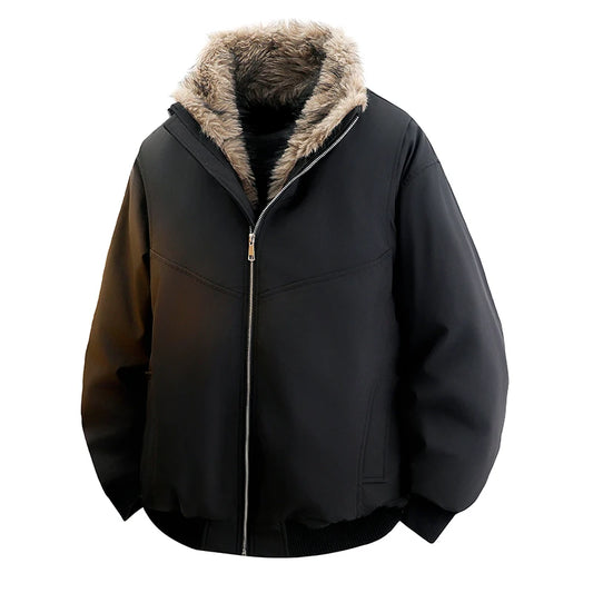 Men's 2025 Winter New Faux Fur Collar Padded Thickened Jackets Loose Comfort Warm Zipper Coats Male  Leisure Long Sleeve Jackets