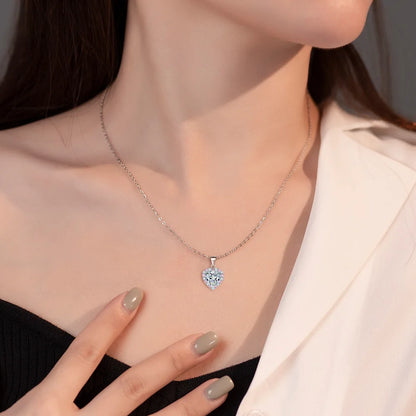 FIRERING Rosa Herz Moissanit Halskette Ohrring Set 2 Karat mit Zertifikat Diamant Test Bestanden Damen Schmuck Geschenk S925 Silber