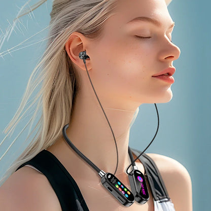 Person wearing wireless earbuds with a clear background