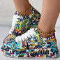 Women's Graffiti Print Sneakers Fashion Lace-up Low-top Platform Sneakers Casual Skateboard Shoes Sneakers New Vulcanized Shoes