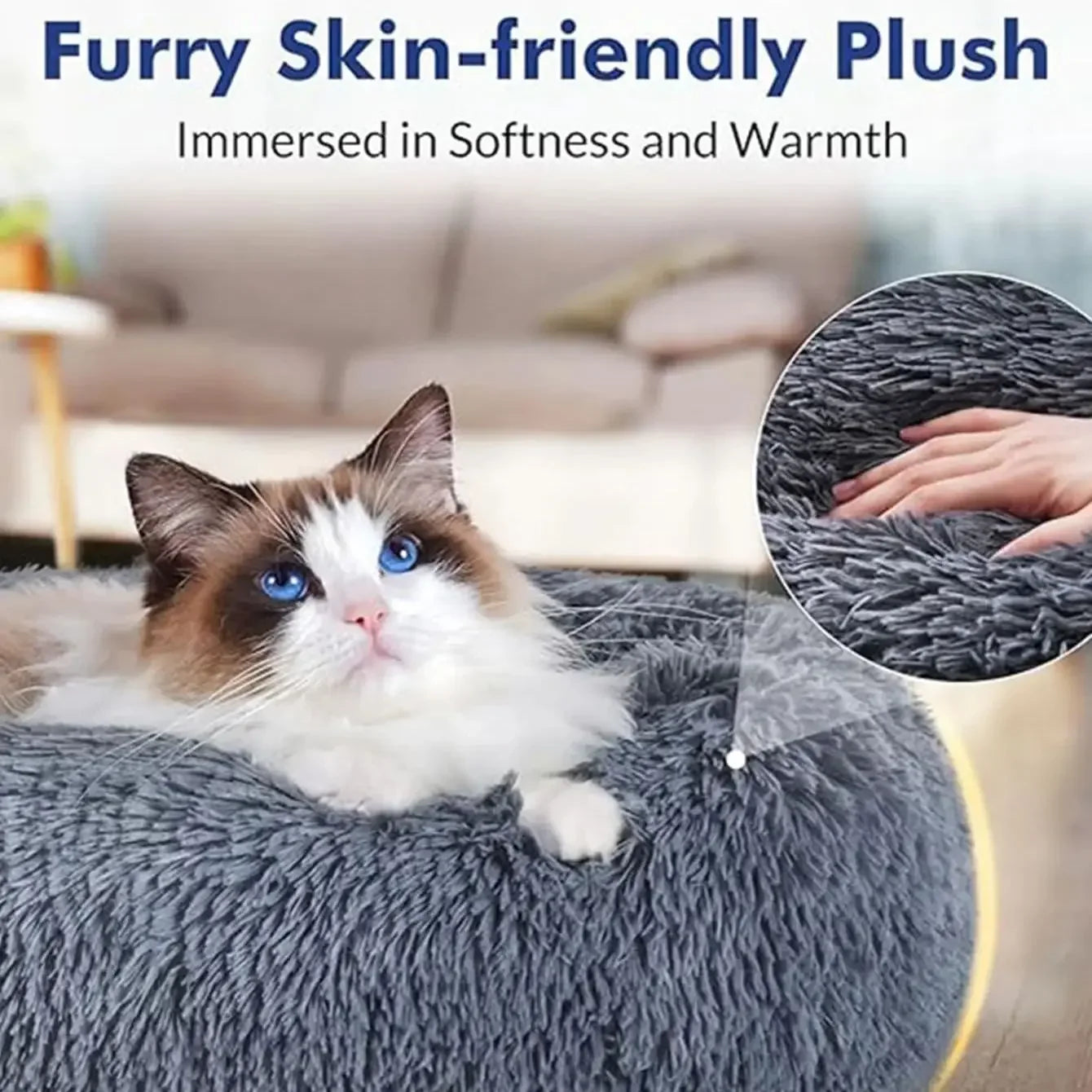 40-90cm Rundes Haustierbett für große Hunde Super Weiches Katzenbett Langes Plüsch Hundebett für mittlere Hunde Winter Warmes Schlafplatz