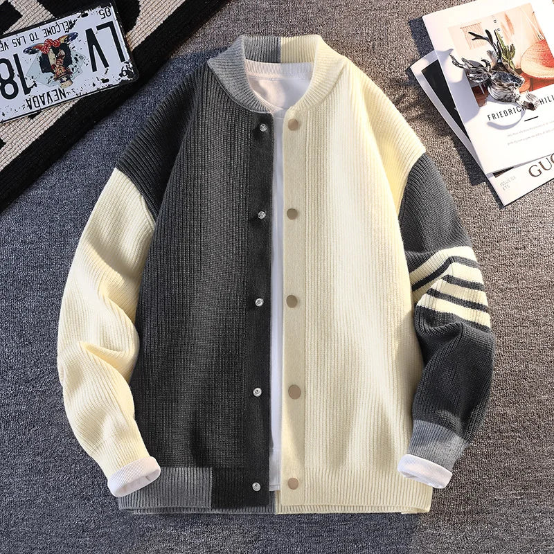 Men's Knitted Sweater Jaet Casual Open Cardigan Faionable Color Blo Design Autumn 2025 Trendy Long Sve V-Ne Polyes...