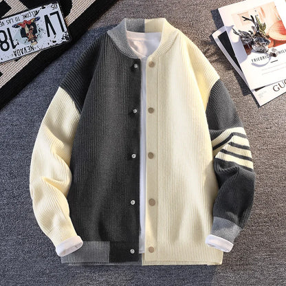 Men's Knitted Sweater Jaet Casual Open Cardigan Faionable Color Blo Design Autumn 2025 Trendy Long Sve V-Ne Polyes...