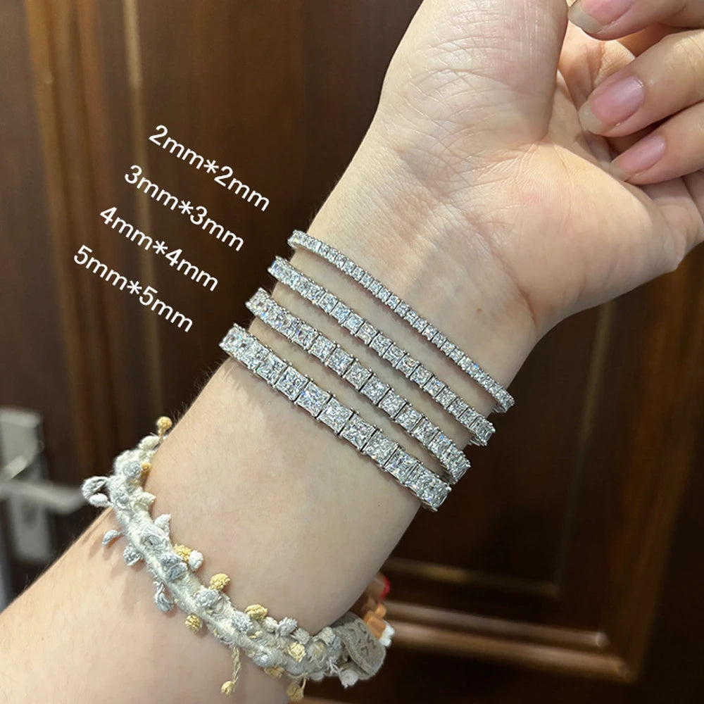 KNOBSPIN Princess Cut Moissanite Bracelets for Women s925 Sterling Silver Plated 18k White Gold GRA Certified Wedding Bracelet