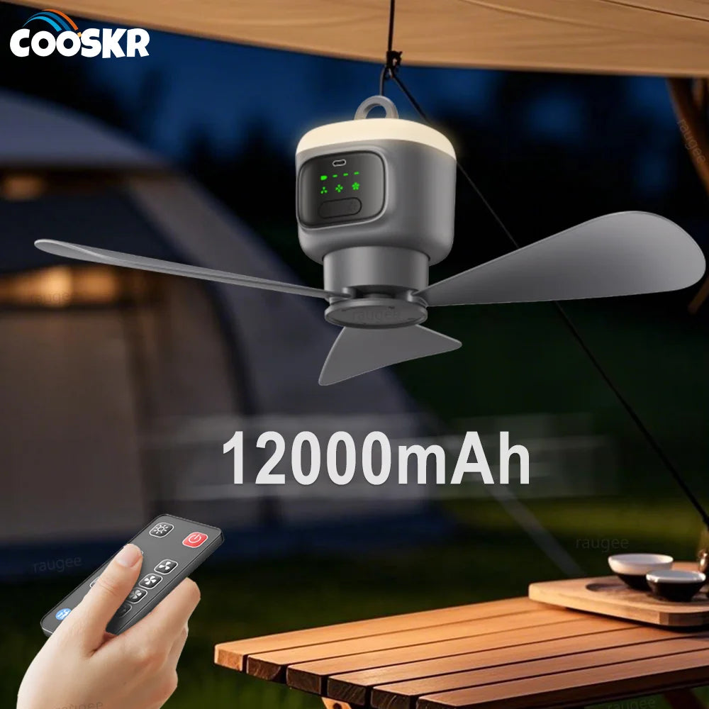 12000mAh Portable Camping Fan with LED Light & Remote