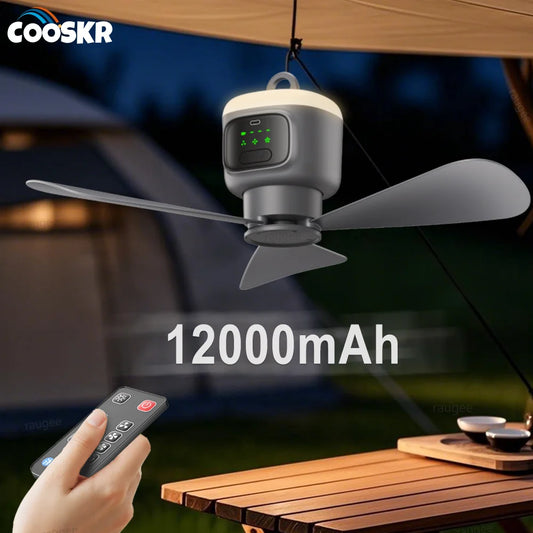 12000mAh Portable Camping Fan with LED Light & Remote