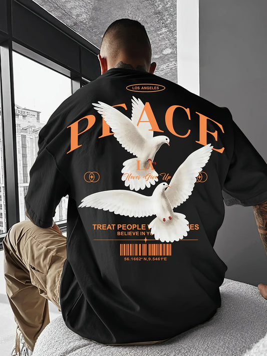 Men's summer 100% pure cotton fashionable casual loose and flat pattern printed sports round neck short sleeved T-shirt top - Teglex -