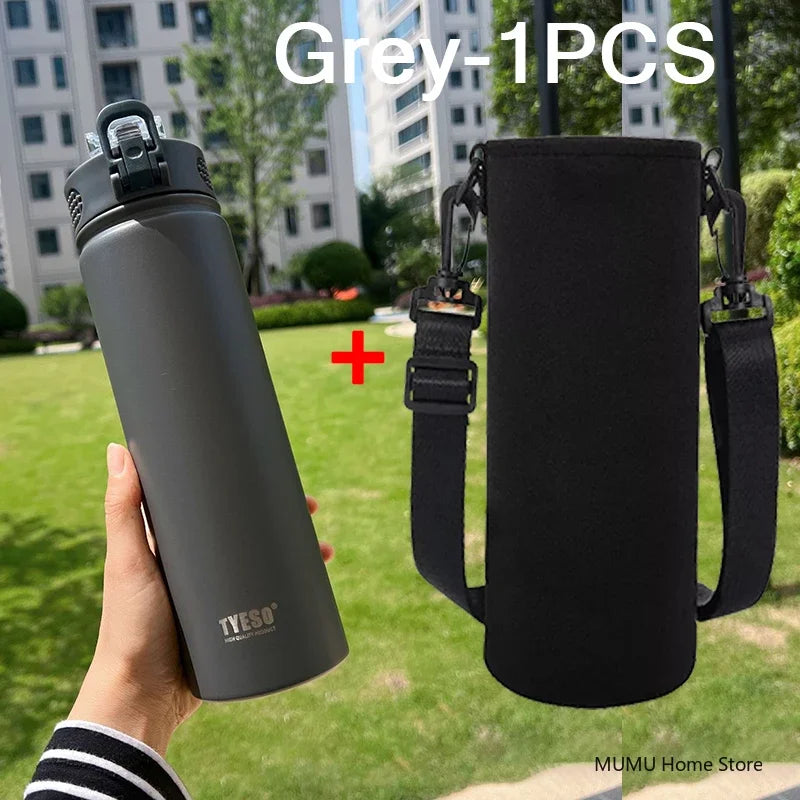 TYESO 600/750ML Thermosflasche mit Strohhalm Edelstahl Auto Thermobecher Sport Wasserflaschen Hält Kalt und Warm Thermobeker