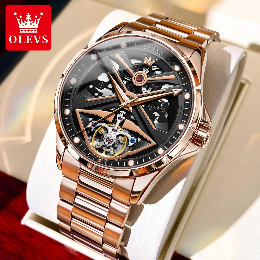 OLEVS Automatische Herrenuhr Top Marke Hohl Skelett Original Mechanische Armbanduhr Wasserdicht Leuchtend Business-Uhren
