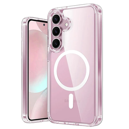 Pink phone case with a clear back and front view on a white background