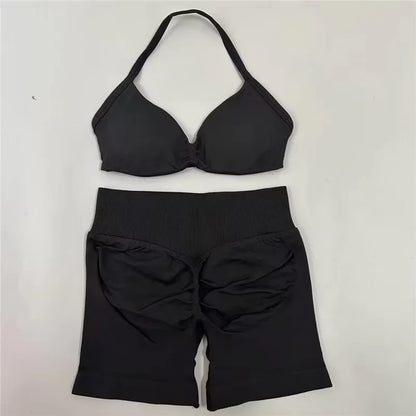 2Pcs Impacts Gym Set Tank Tops High Waist Scrunch Seamless Shorts Gym Suit Fitness Clothes Activewear Workout