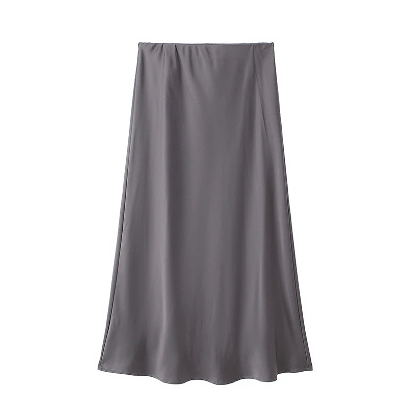 Willshela 2024 Black Satin Skirt Woman High Waist Elegant Long Skirts For Women Fashion Summer Midi Skirt Office Women's Skirts
