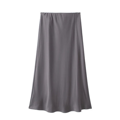 Willshela 2024 Black Satin Skirt Woman High Waist Elegant Long Skirts For Women Fashion Summer Midi Skirt Office Women's Skirts