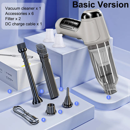 Vacuum cleaner set with accessories on a blue background