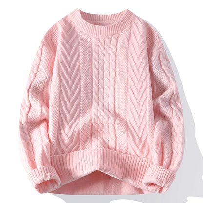 Men's Clothing Autumn Winter Flocking Solid Color Pullover Lantern Long Sleeve O-Neck Sweater Knitted England Style Stylish Tops