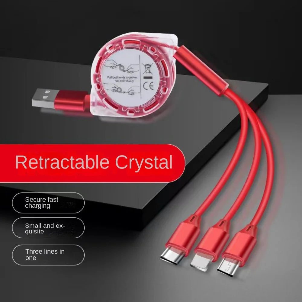 3 in 1 Retractable Data USB Cable for iPhone Charger Fast Wire Charging Cable For Android Phone Type C Xiaomi Huawei Samsung