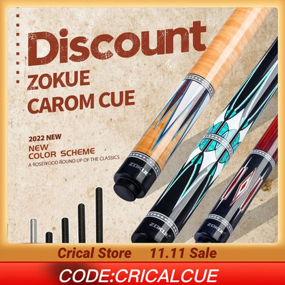 ZOKUE-Professional Billiard Cue with Case, Carom Stick, Korean 3 Cushion, Taper, 12mm Tip, 142 cm, Libre Cue with Case