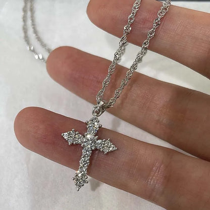 Shiny Crystal Zircon Cross Pendant Necklace for Women Girls Punk Silver Color Thin Chain Necklace Party Jewelry Birthday Gift
