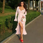 Absobe Women's A-Line Bodycon Mini Dress Ruffle Hem V-Neck Asymmetrical Buttons Long Sleeve Short Dress Party Streetwear Outfits