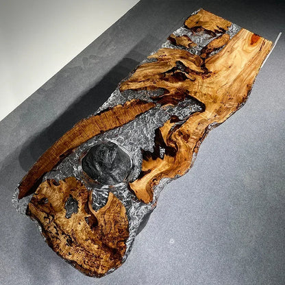 Teglex Epoxy Crystal Coffee Table | Live-Edge Solid Walnut & Rosewood