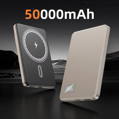50000mAh Portable Magnetic Wireless Power Bank PD Fast Charging External Battery Electronic Display For iPhone Samsung