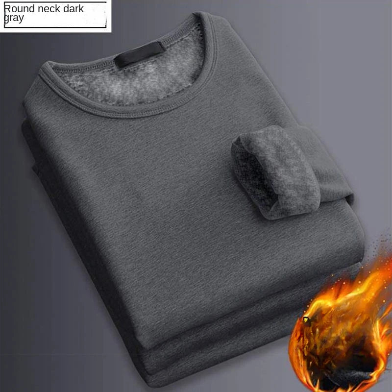 Winter Men Thickening Velvet Warm Tops Men's Long-sleeved Thermal Underwer Male Round Neck Fashion T-shirt
