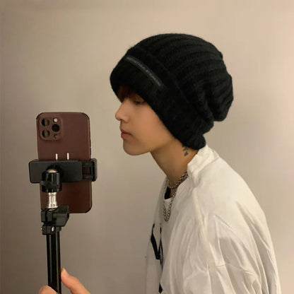 2023 Fashionable Men's Autumn And Winter Knitted Hats Large Size Warm Cold Beanie Hat Loose Big Head Ware Knitting Hat For Men