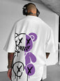 Men's Streetwear Geometric Graphic T-Shirt - Loose Fit Casual Summer Tee with Bold Back Print, Machine