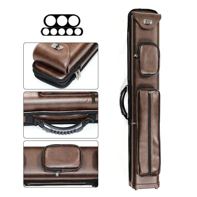 Premium Quality 3B5S PU Leather Brown Classic Design 1/2-PC 8 Hole Billiards Cue Stick Box/Bag for Pool Sports