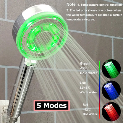 Hochdruck-LED-Duschkopf, Ein-Knopf-Stopp, digitaler Bildschirm, schwarzer Handbrause-Duschkopf mit Temperatursensor