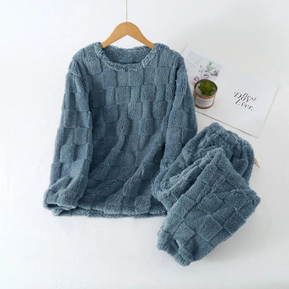 Autumn Winter Plaid O-Neck Pullover Top Loose Elastic Waist Trousers Sets Women's Pajamas Set 2 Pieces Woman Nightwear Sleepwear