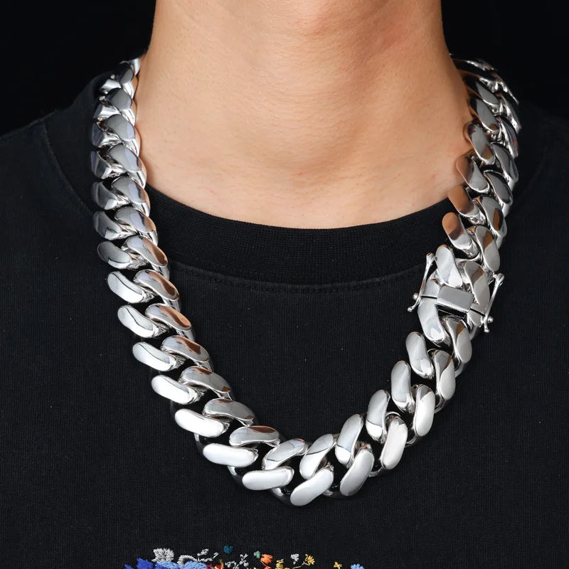 25mm Big Heavy Rhombus Cuban Link Chain Necklaces for Men Hip Hop Bling Rapper Jewelry Gold Silver Color