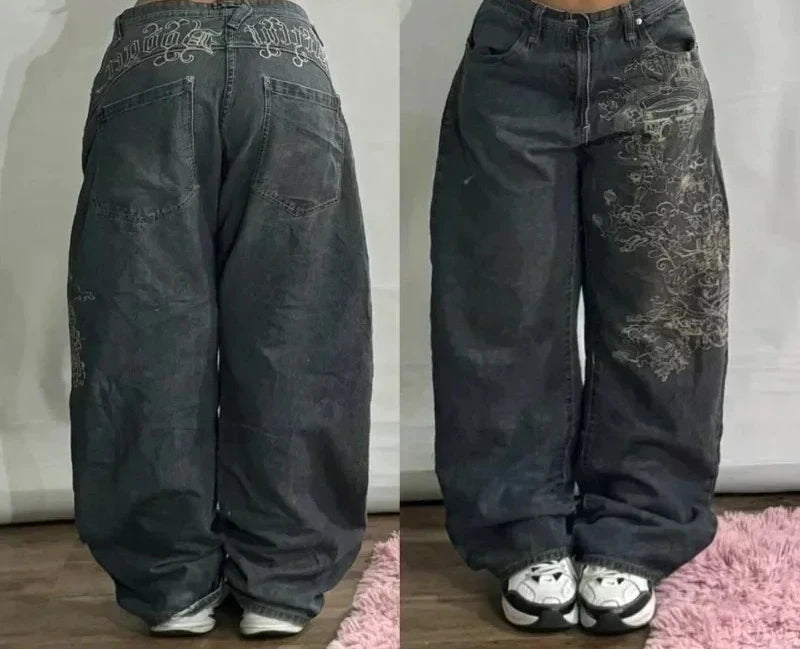 American Fashion Hip Hop Joker Oversized Jeans Women Street Y2K New Clearance Spot Hot Mopping Wide-leg Pants Unisex Loose Jeans