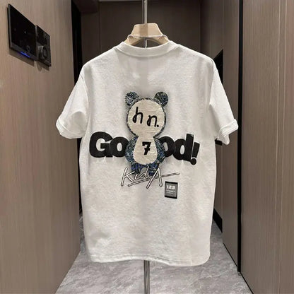 Cotton Round Neck Slim Fit Short Sleeve Cartoon Print T-Shirt