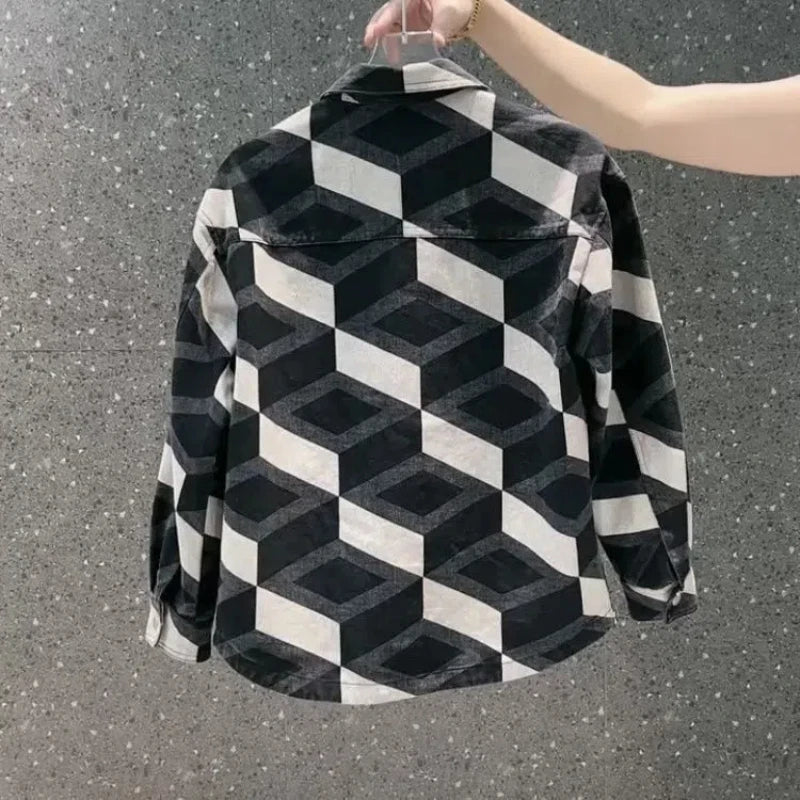 Trendige karierte Hemdjacke für Herren Modische und vielseitige lässige Revers Langarm-Oberteiljacke