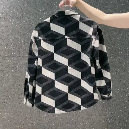Trendige karierte Hemdjacke für Herren Modische und vielseitige lässige Revers Langarm-Oberteiljacke