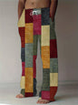 Men's Casual Linen Cotton trousers, Summer Ethnic Printed Beach pants, retro, mid-waist, zippered, Large Size Ropa Hombre