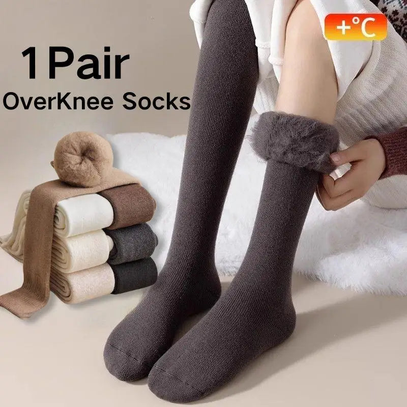New Winter Women's Fleece-Lined Over-the-Knee Socks Thickened Warm Thigh-High Socks Solid Color Leg Warmers Boot Cuff Long Socks