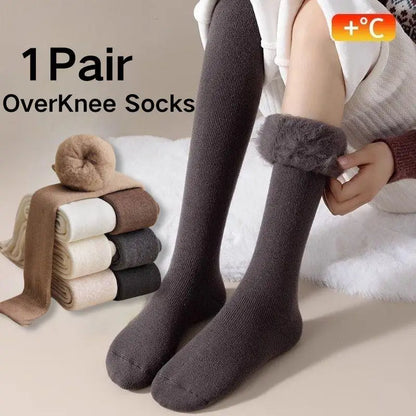 New Winter Women's Fleece-Lined Over-the-Knee Socks Thickened Warm Thigh-High Socks Solid Color Leg Warmers Boot Cuff Long Socks