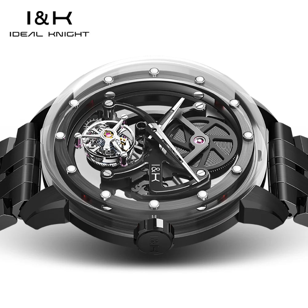 IDEAL KNIGHT Watches Brand Advanced Tourbillon Skeleton Automatic Mechanical Watch Waterproof Luminous